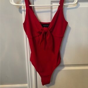 Red Ribbed Bodysuit with Bow